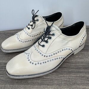 Rare John Varvatos Collection Fleetwood Studded Leather Wingtip Beige Italy